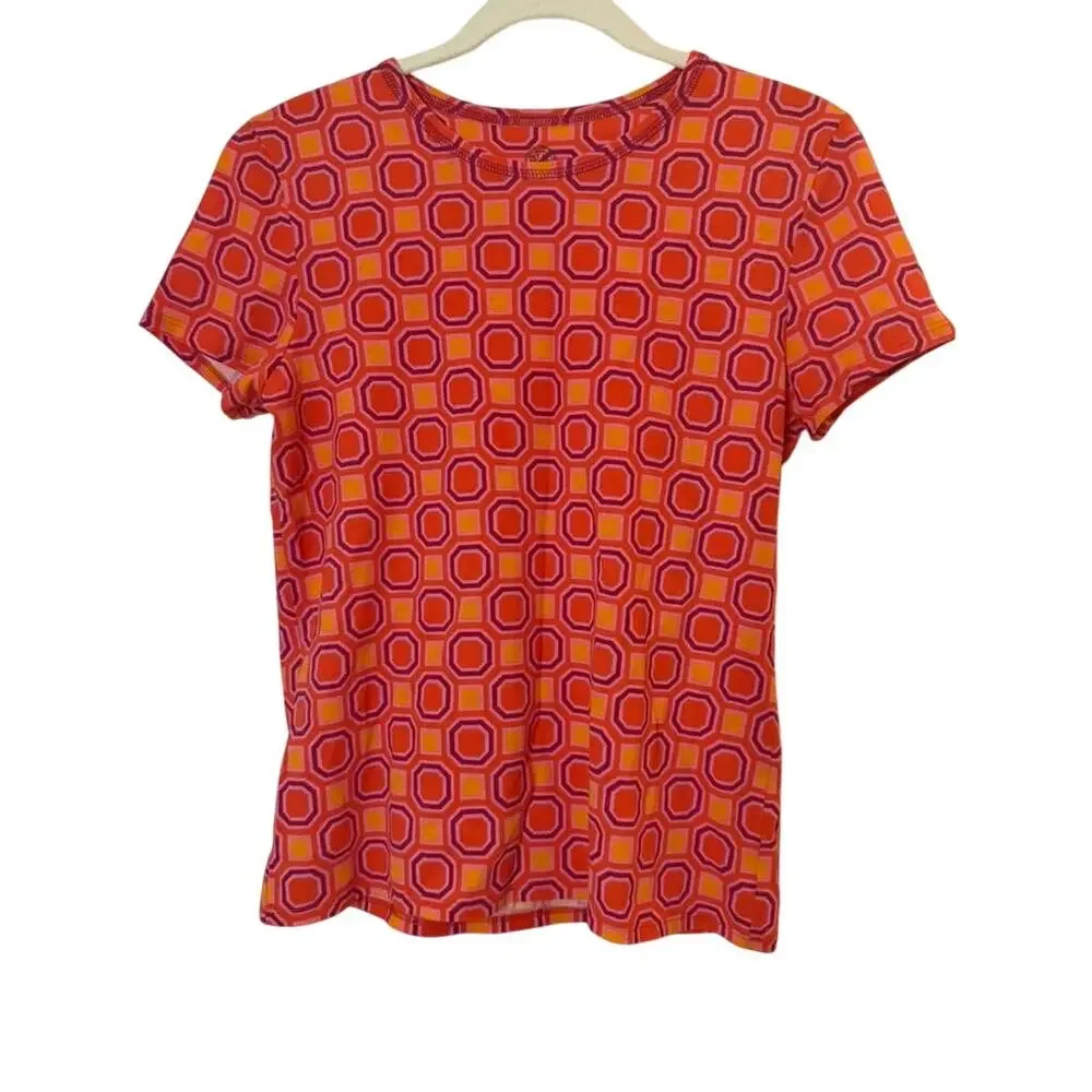 NWOT Tory Burch Louis T-shirt Geometric Vivid Orange Octagon Women's sz. S